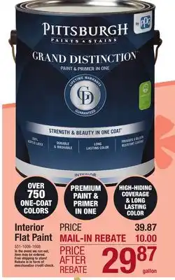 Menards Pittsburgh Paints & Stains Grand Distinction Interior Flat Paint & Primer White/Pastel Base - 1 gal offer