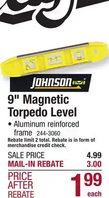 Menards Johnson Level 9 Magnetic Torpedo Level offer