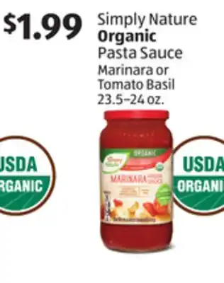 Aldi Simply Nature Organic Pasta Sauce offer