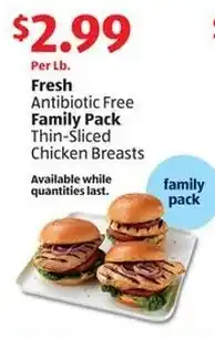 Aldi Fresh Antibiotic Free Family Pack Thin-Sliced Chicken Breasts offer