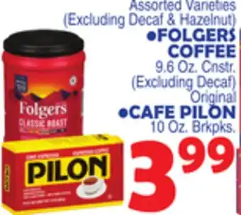 Bravo Supermarkets FOLGERS COFFEE 9.6 Oz. Cnstr offer