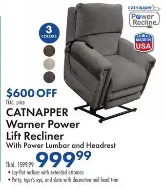Boscov's CATNAPPER Warner Power Lift Recliner Power offer