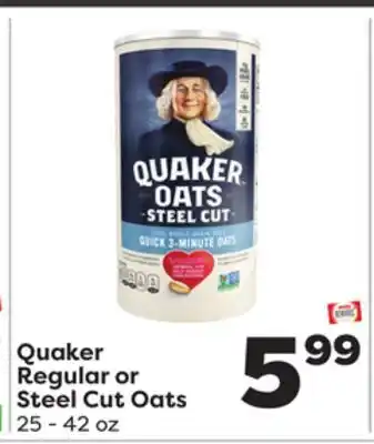 Weis Markets Quaker Regular or Steel Cut Oats offer