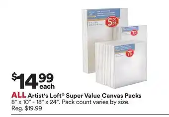 Michaels ALL Artist's Loft Super Value Canvas Packs offer