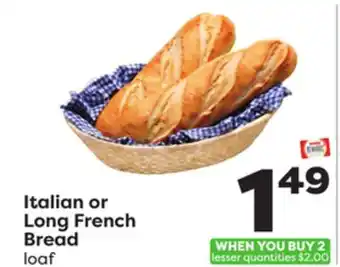 Weis Markets Italian or Long French Bread offer