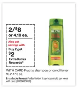 CVS GARNIER Fructis shampoo or conditioner 10.2-17.3 oz offer