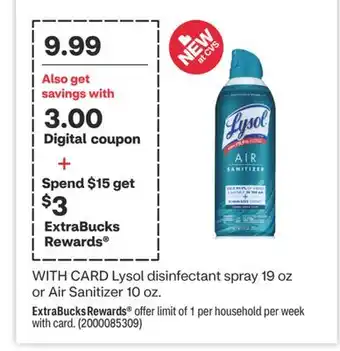 CVS Lysol disinfectant spray 19 oz or Air Sanitizer 10 oz offer