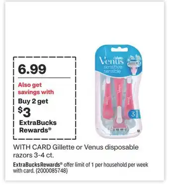 CVS Gillette or Venus disposable razors 3-4 ct offer