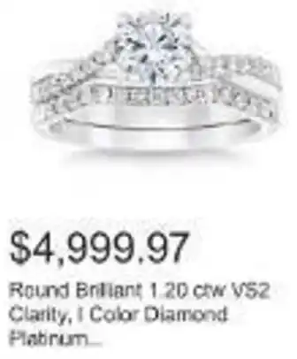 Costco Round Brillant 1.20 ctw VS2 Clarity,I Color Diamond Platinum.... offer