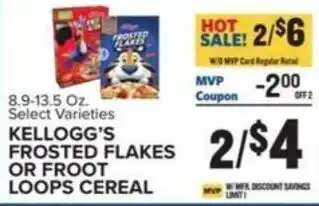 Food Lion KELLOGG'S FROSTED FLAKES OR FROOT LOOPS CEREAL offer
