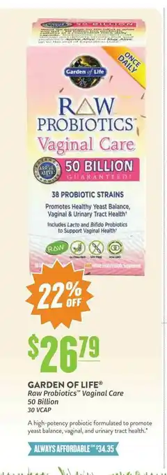 Natural Grocers Garden Of Life® Raw Probiotics™ Vaginal Care 50 Billion 30VCAP offer