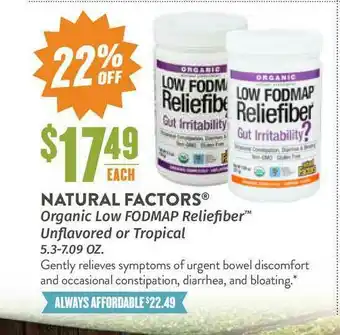 Natural Grocers Natural Factors® Organic Low Fodmap Reliefiber™ Unflavored Or Tropical 5.3-7.09 Oz. offer