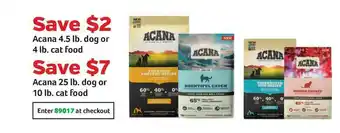 Pet Supplies Plus Acan 4.5 Lb. Dog Or 4 Lb. Cat Food, Acana 25 Lb. Dog Or 10 Lb. Cat Food offer