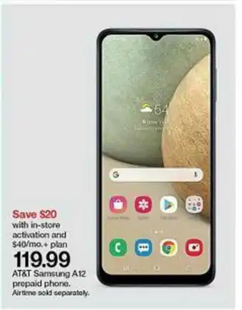 Target At&t Samsung A12 Prepaid Phone offer