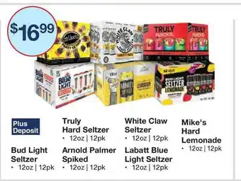 Kinney Drugs Bud Light Seltzer, Truly Hard Seltzer, White Claw Seltzer, Mike's Hard Lemonade, Arnold Palmer Spiked Or Labatt Blue Light Se offer