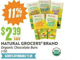 Natural Grocers Natural Grocers® Brand Organic Chocolate Bars 3 Oz. offer