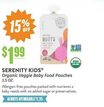 Natural Grocers Serenity Kids® Organic Veggie Baby Food Pouches 3.5 Oz. offer