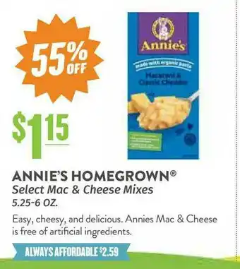 Natural Grocers Annie's Homegrown® Select Mac & Cheese Mixes 5.25-6 Oz. offer