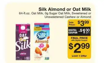 Fairway Store Market Silk Almond Or Oat Milk offer