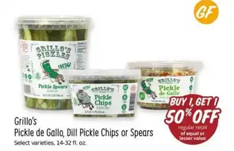 Sprouts Farmers Market Grillo's Pickle de Gallo, Dill Pickle Chips or Spears offer