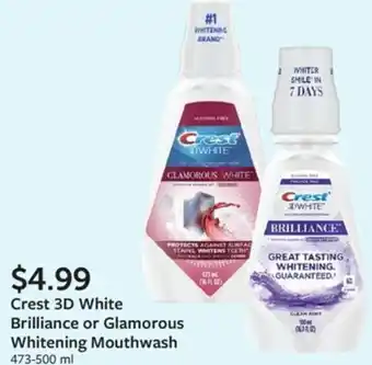 Fareway Crest 3D White Brilliance or Glamorous Whitening Mouthwash 473-500 ml offer