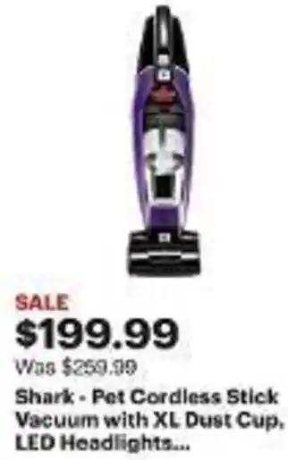 Best Buy Shark-Pet Cordless Stick Vacuum with XL Dust Cup, LED Headlights... offer