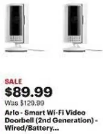 Best Buy Arlo - Smart Wi-Fi Video Doorbell (2nd Generation) - Wired/Battery... offer
