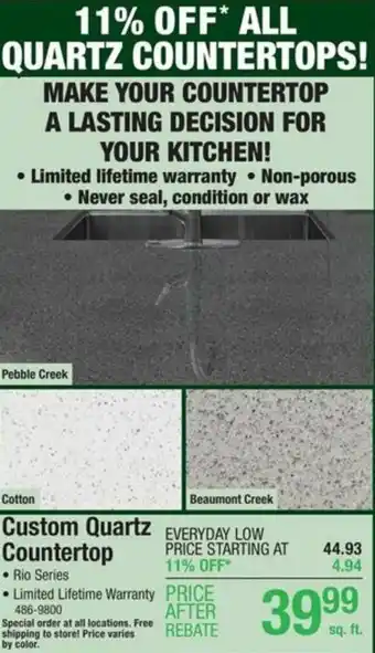 Menards Custom Quartz Countertop offer