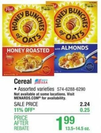 Menards Cereal offer