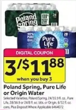 Stop&Shop Poland Spring, Pure Life or Origin Water offer