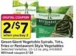 Stop&Shop Green Giant Vegetable Spirals, Tots, Fries or Restaurant Style Vegetables offer