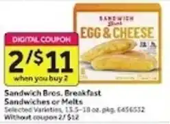 Stop&Shop Sandwich Bros. Breakfast Sandwiches or Melts offer