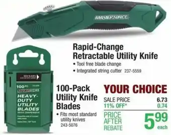 Menards Rafid-Change Retractable Utility Knife, 100-Pack Utility Knife Blades offer