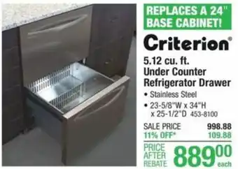 Menards 5.12 Cu. Ft. Under Counter Refrigerator Drawer offer