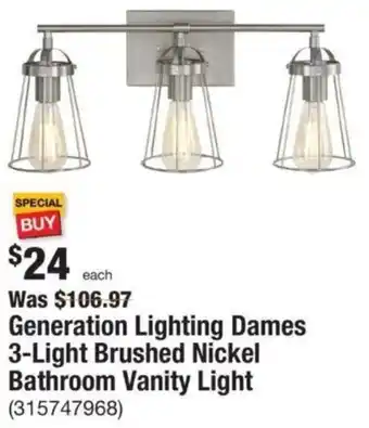 The Home Depot Generation Lighting Dames 3-Light Brushed Nickel Bathroom Vanity Light (315747968) offer