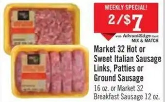 Price Chopper Market 32 Hot or Sweet Italian Sausage Links, Patties or Ground Sausage offer