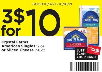 Cub Foods Crystal Farms American Singles Or Sliced Cheese offer