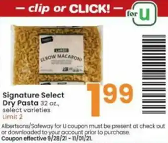 Albertsons Signature Select Dry Pasta offer