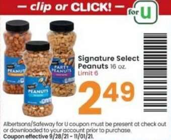 Albertsons Signature Select Peanuts 16 oz offer