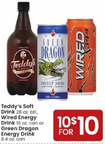 Albertsons Teddy's Soft Drink, Wired Energy Drink Or Green Dragon Energy Drink 8.4 oz offer