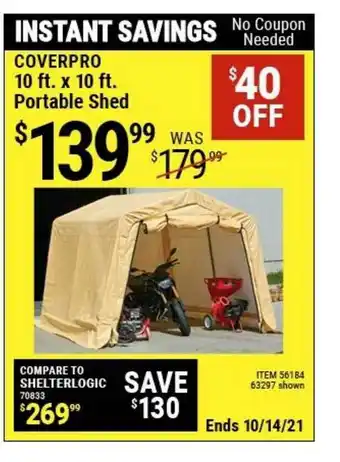 Harbor Freight Tools Coverpro 10 Ft. X Ft. Portable Shed offer