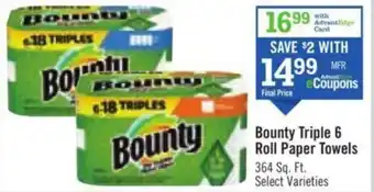 Price Chopper Bounty Triple 6 Roll Paper Towels offer