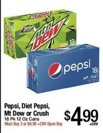Jons International Pepsi, Diet Pepsi Mt Dew Or Crush offer