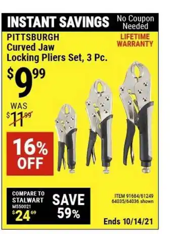 Harbor Freight Tools Pittsburgh Curved Jaw Locking Pliers Set, 3 Pc. offer