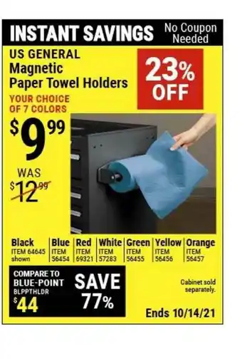Harbor Freight Tools Us General Magnetic Paper Towel Holders offer