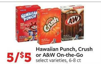 Fareway Hawaiian Punch, Crush Or A&w On-the-go offer