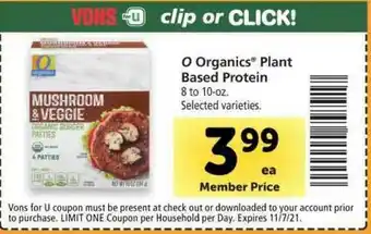 Vons O Organics® Plant Based Protein offer