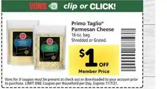 Vons Primo Taglio® Parmesan Cheese offer