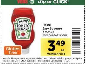 Vons Heinz Easy Squeeze Ketchup offer