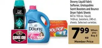 Vons Downy Liquid Fabric Softener, Unstopbales Scent Boosters And Bounce Dryer Fabric Sheets offer